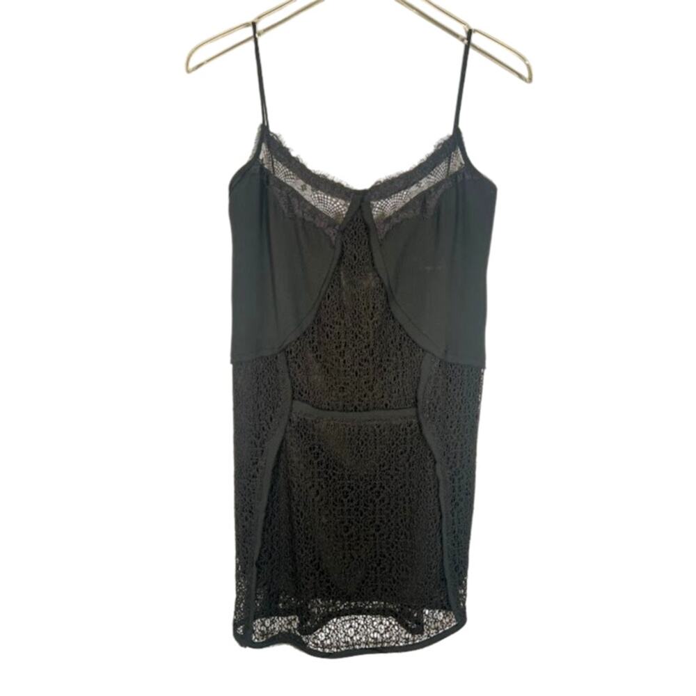 Animale Women's Lace Slip Mini Dress 36/S Black Spaghetti Strap Romantic Goth